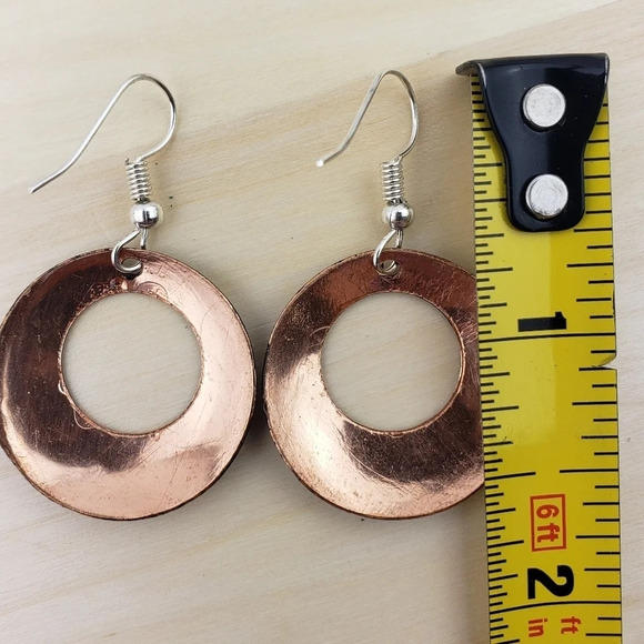 HANDMADE Dangle Earrings Mexican Copper Hand Painted Black Floral Earrings - Picture 3 of 5